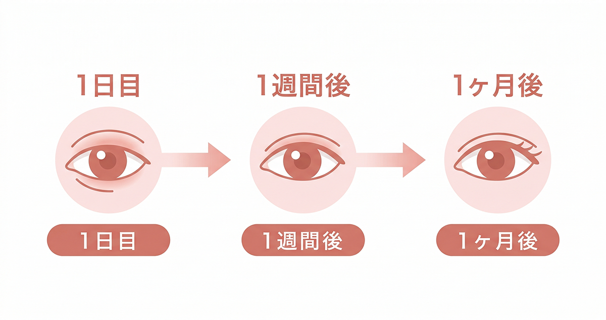二重まぶた施術後のダウンタイム経過イメージ